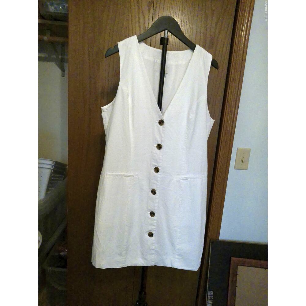 White Cotton Blend Button Front sleeveless dress Size XL EUC